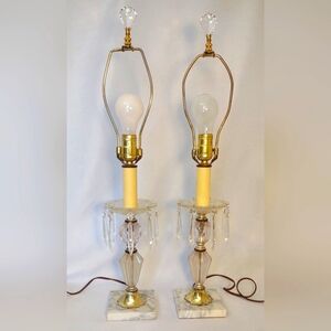 Mid-century Lucite/Acrylic Lamps w/Chandelier Prisms & Marble Base